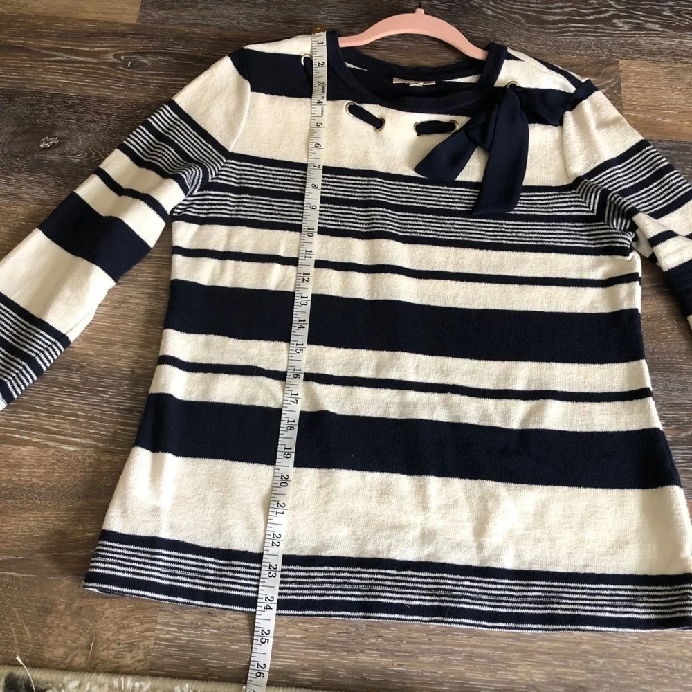 Maison Jules Striped Tie Front Lightweight Sweater M Blue Twee Nautical Classic